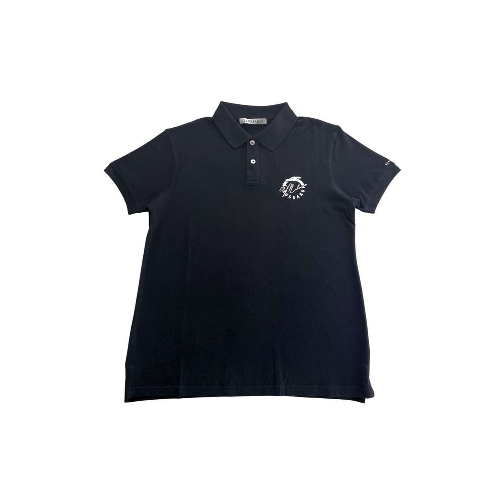 Trussardi Beachwear Schwarzes Baumwoll-Poloshirt für Männer