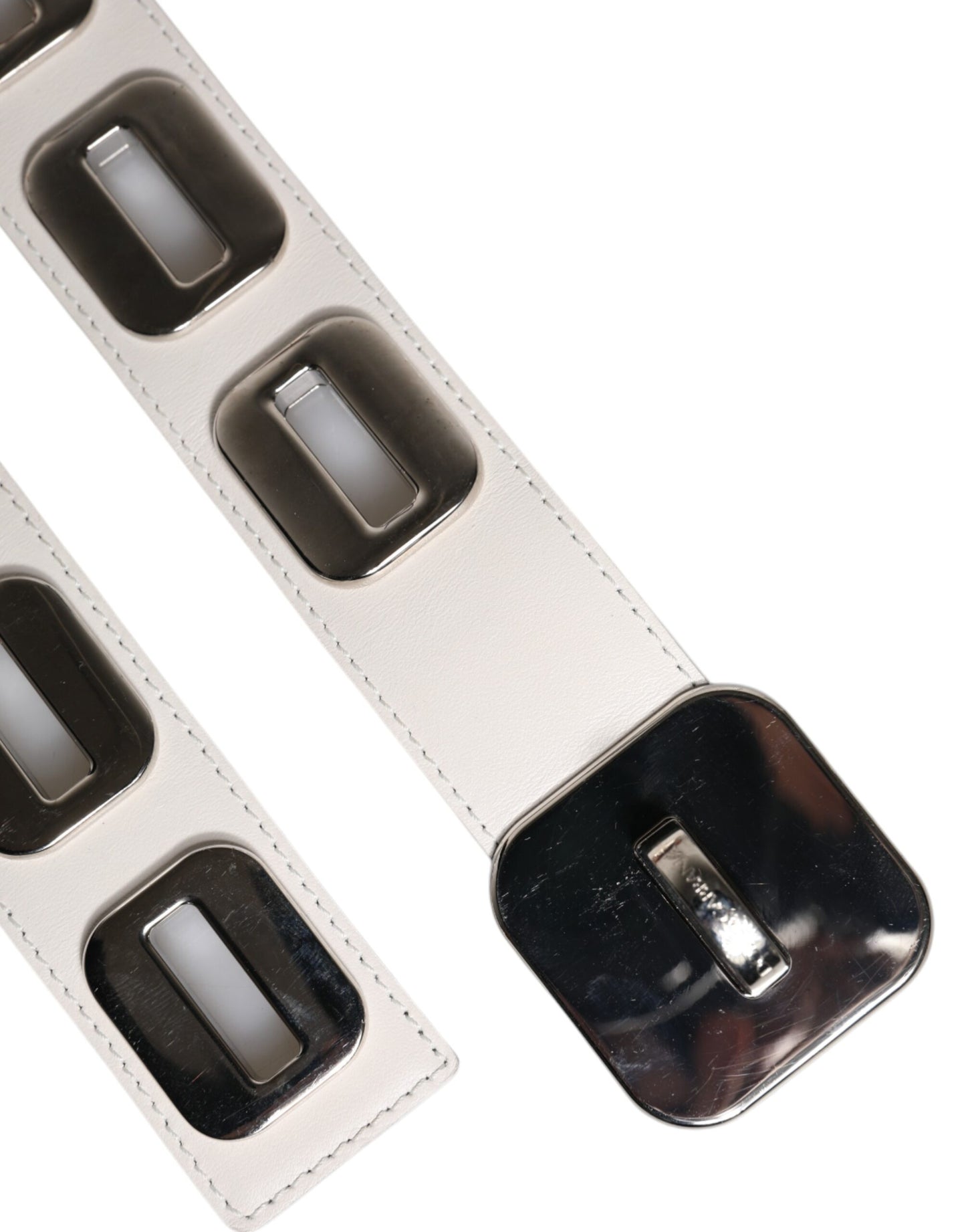 Dolce & Gabbana Weißes Leder, Goldton, drehbare Schnalle, Gürtel