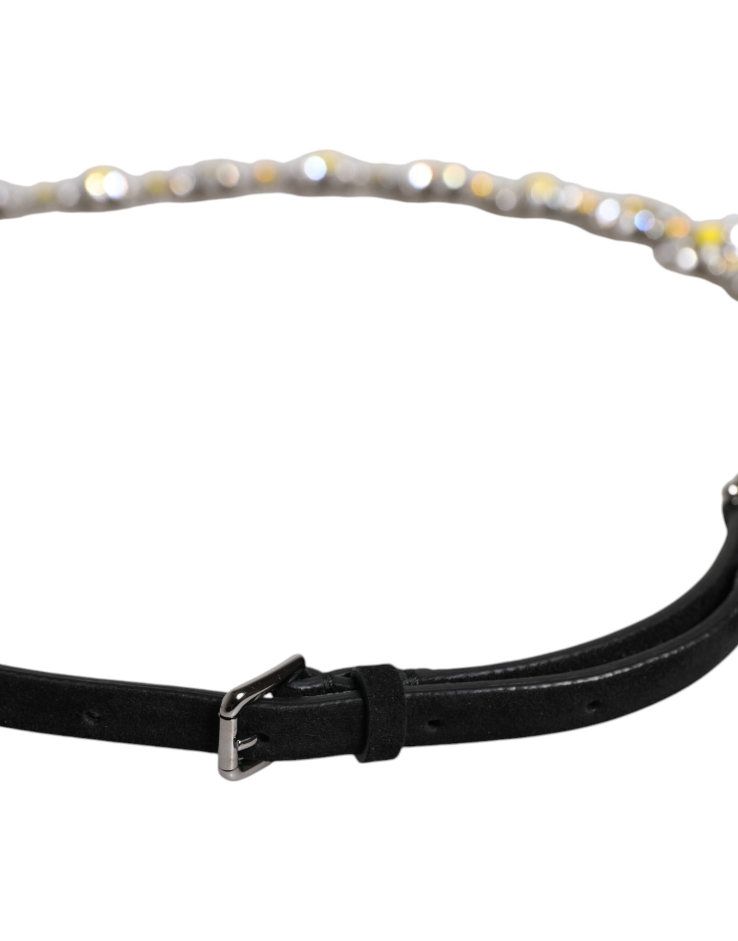 Dolce & Gabbana Schwarzer Leder Gänseblümchen Kristall verschönern Gürtel