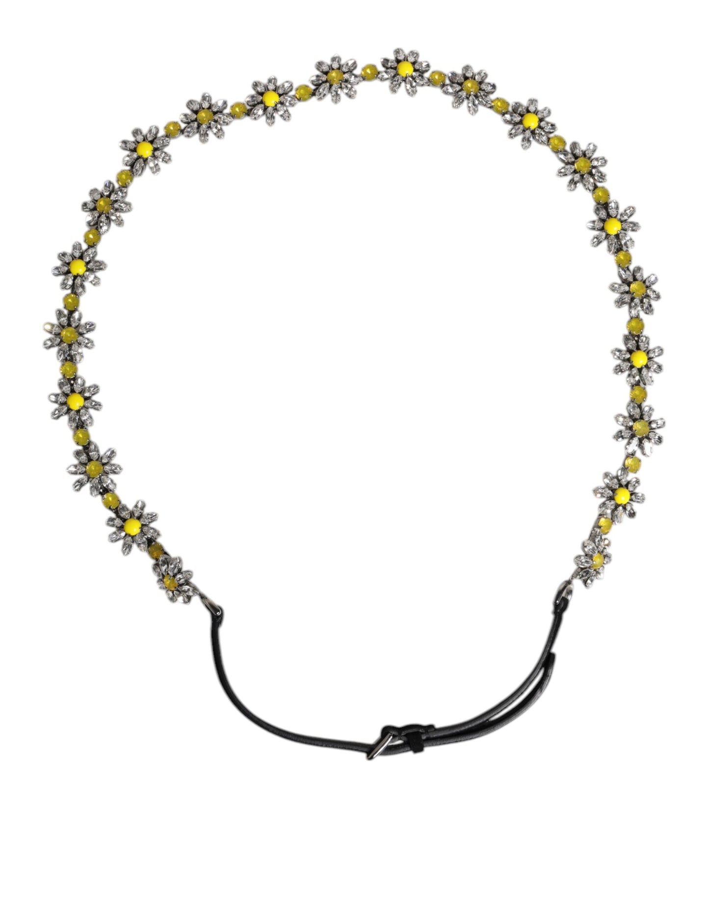 Dolce & Gabbana Schwarzer Leder Gänseblümchen Kristall verschönern Gürtel