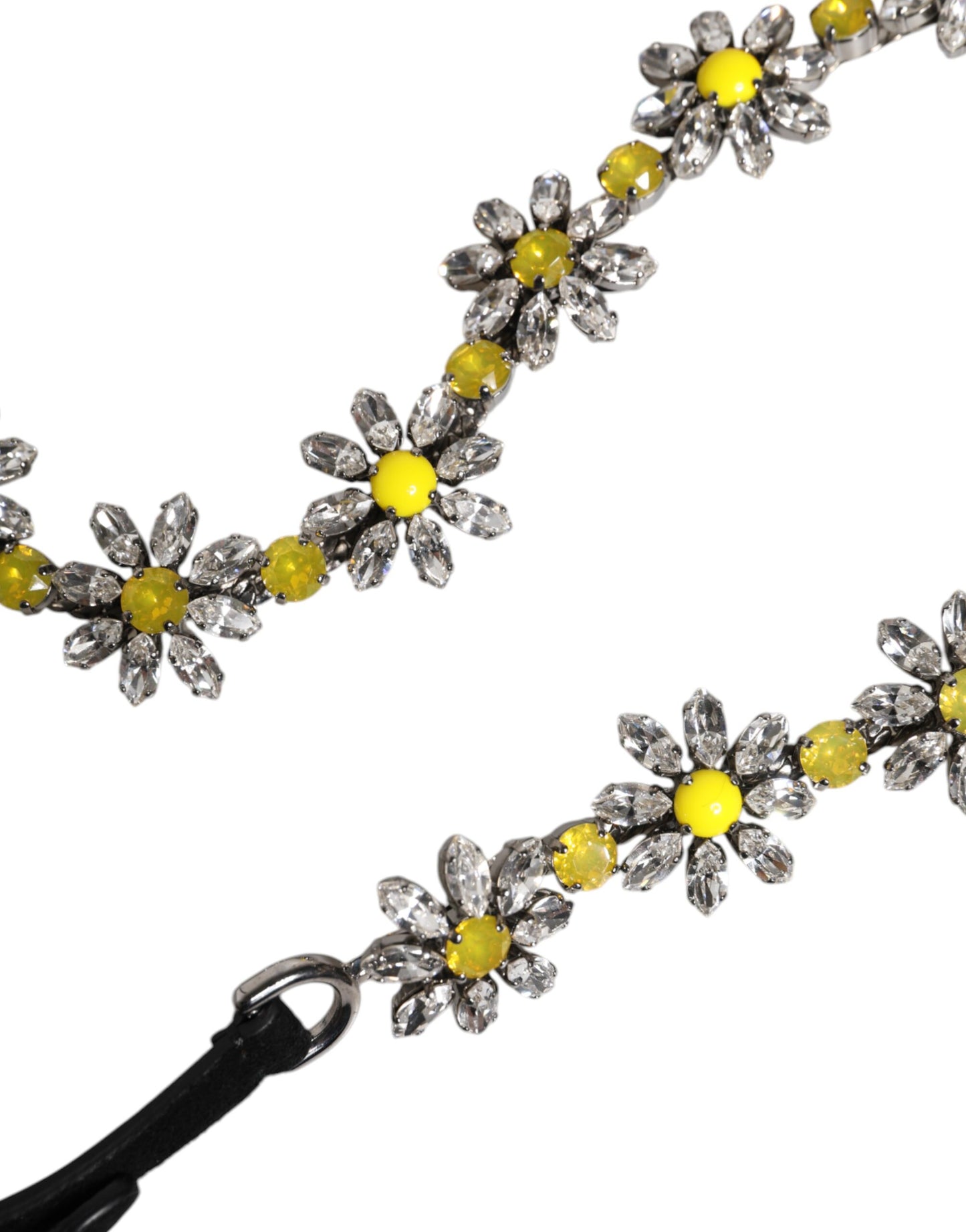 Dolce & Gabbana Schwarzer Leder Gänseblümchen Kristall verschönern Gürtel