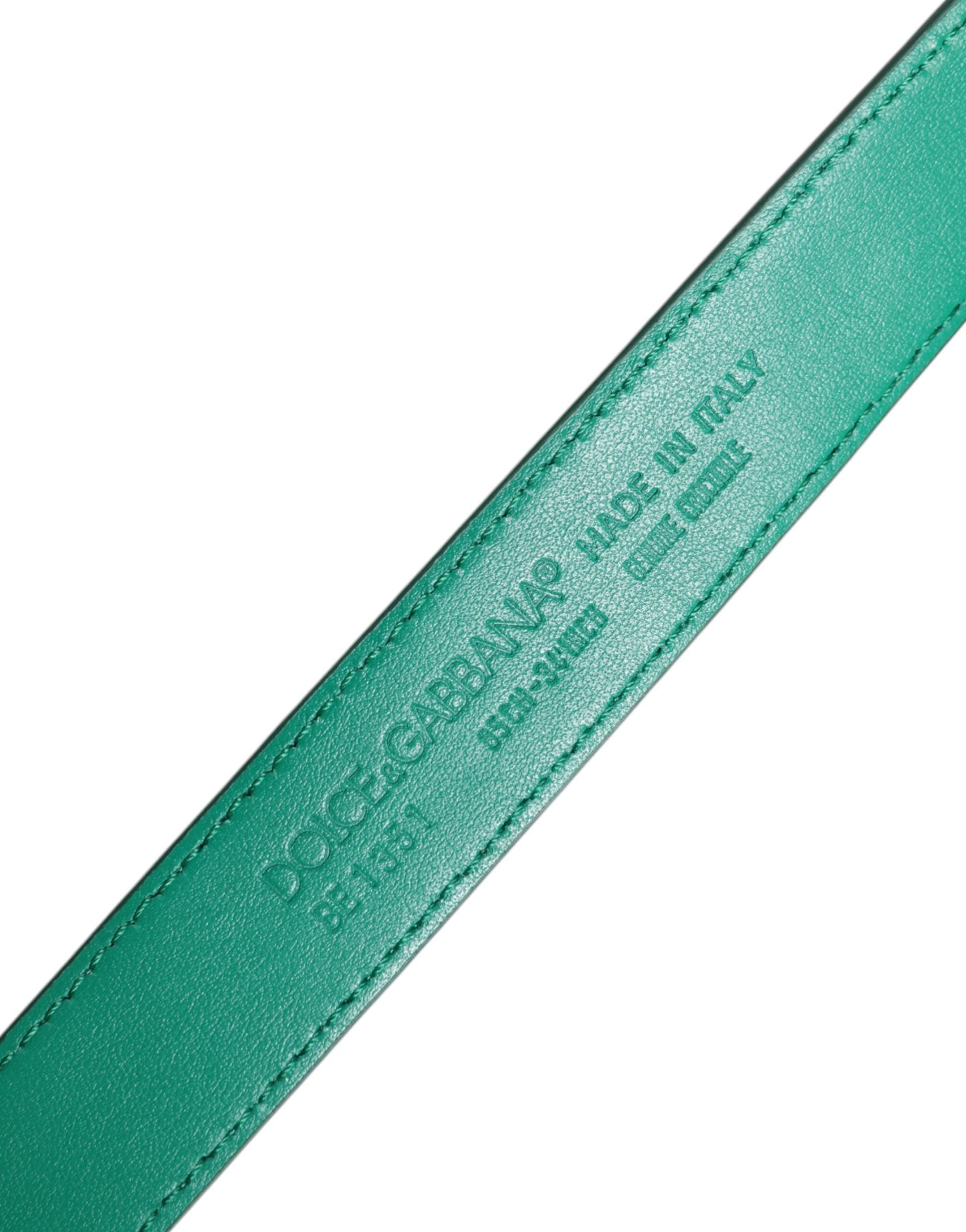 Dolce & Gabbana Grüner Leder Logo Metall Taille Schnalle Gürtel