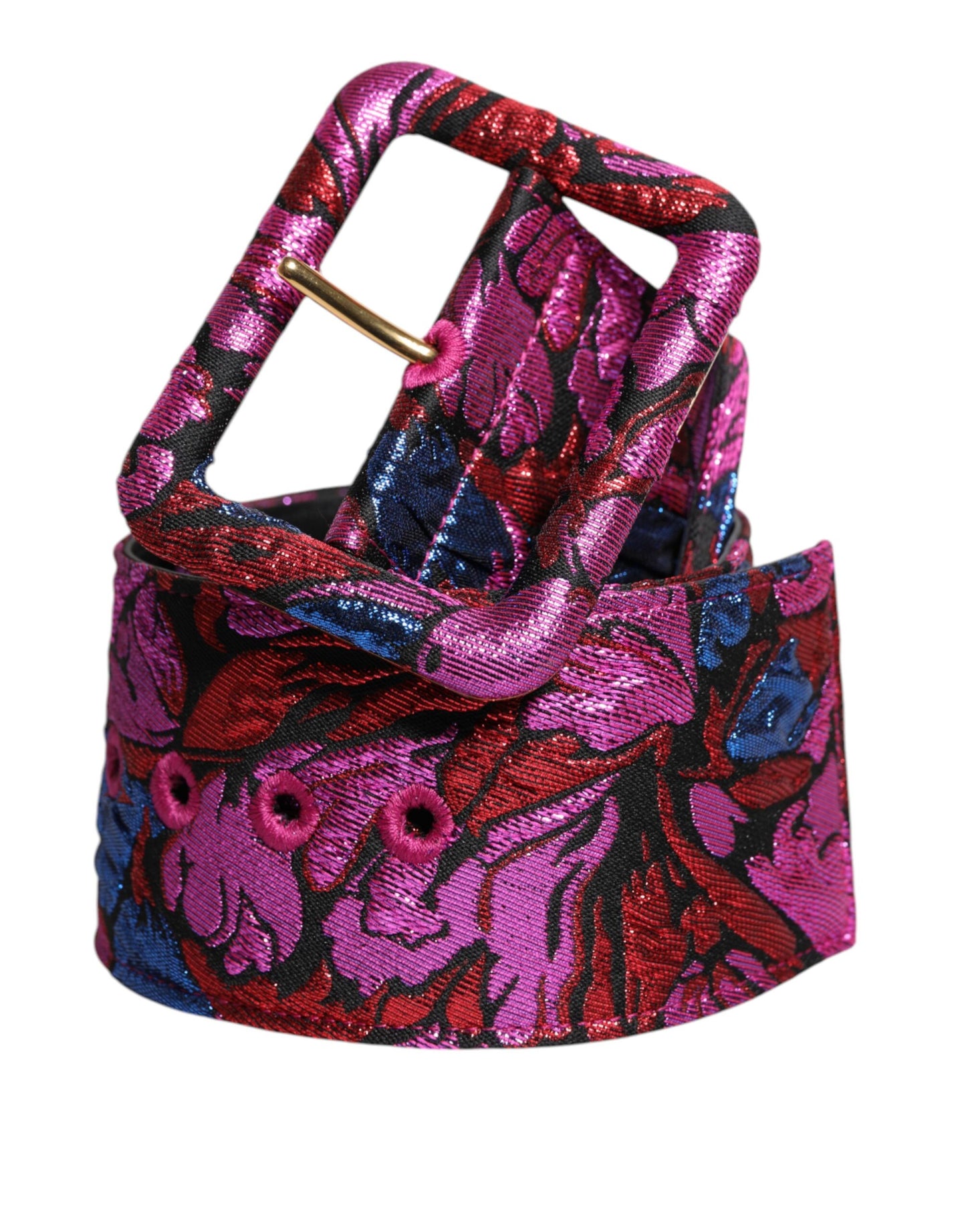 Dolce & Gabbana Multicolor Floral Jacquard Lurex Breite Taille Schnalle Gürtel