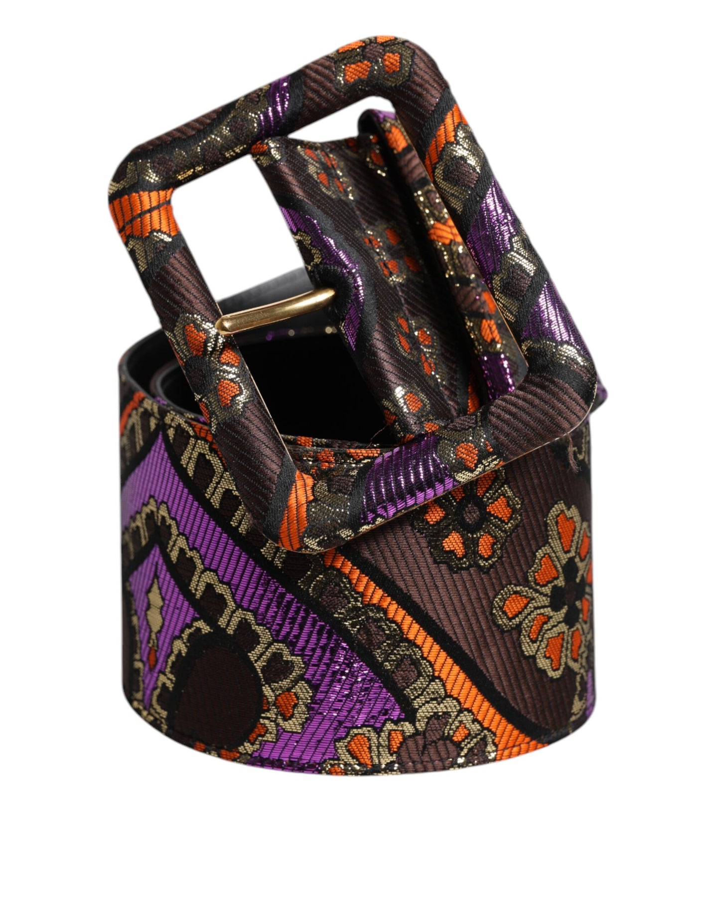 Dolce & Gabbana Multicolor Floral Jacquard Lurex Breite Taille Schnalle Gürtel