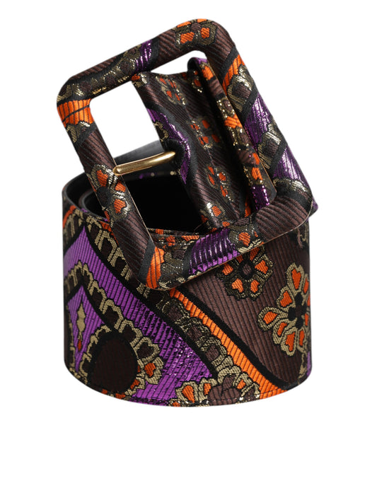 Dolce & Gabbana Multicolor Floral Jacquard Lurex Breite Taille Schnalle Gürtel