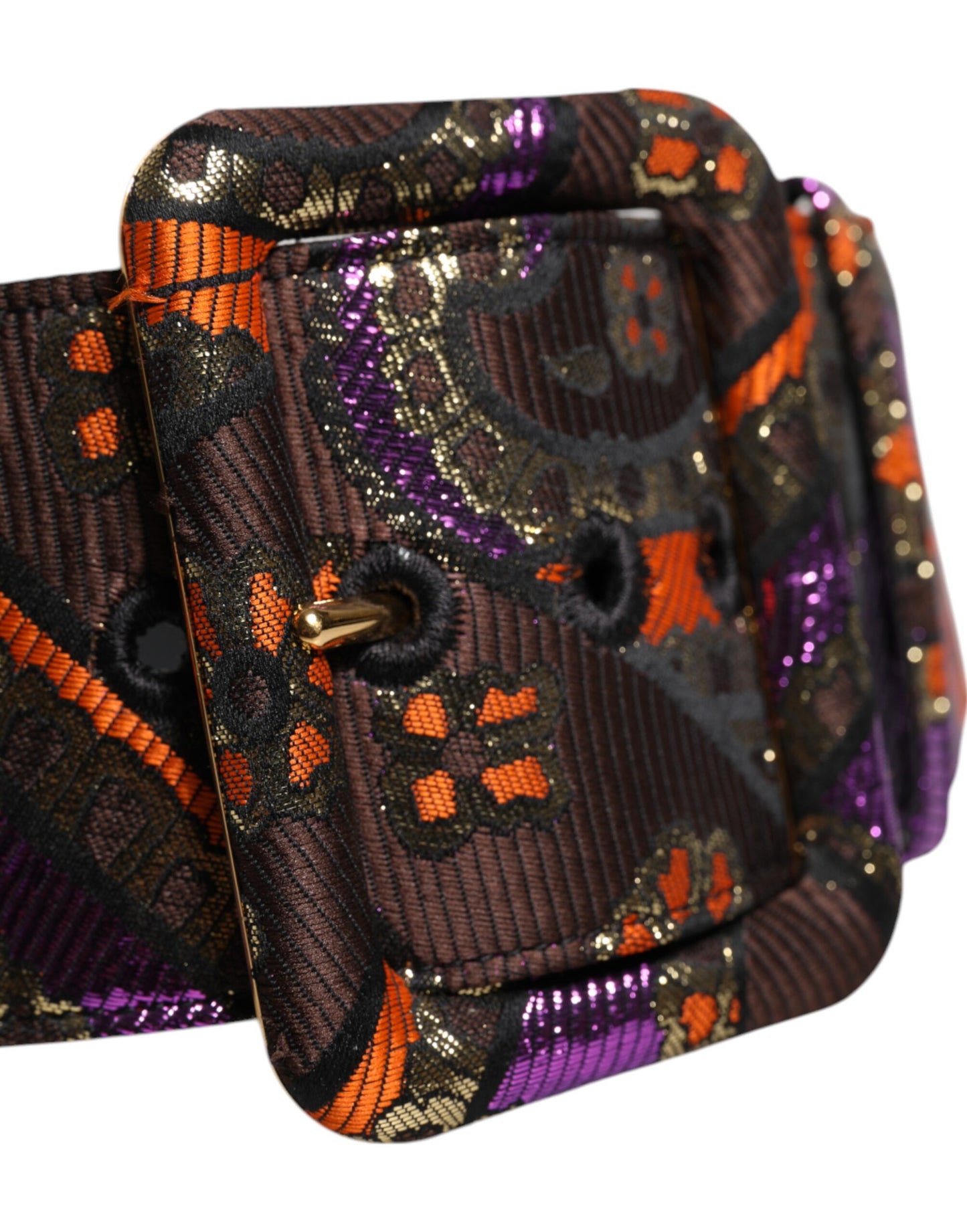 Dolce & Gabbana Multicolor Floral Jacquard Lurex Breite Taille Schnalle Gürtel