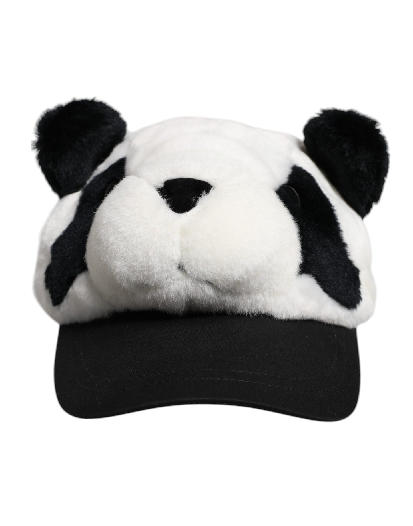 Dolce & Gabbana Schwarzer weißer Panda Pelz Frauen Baseballmütze