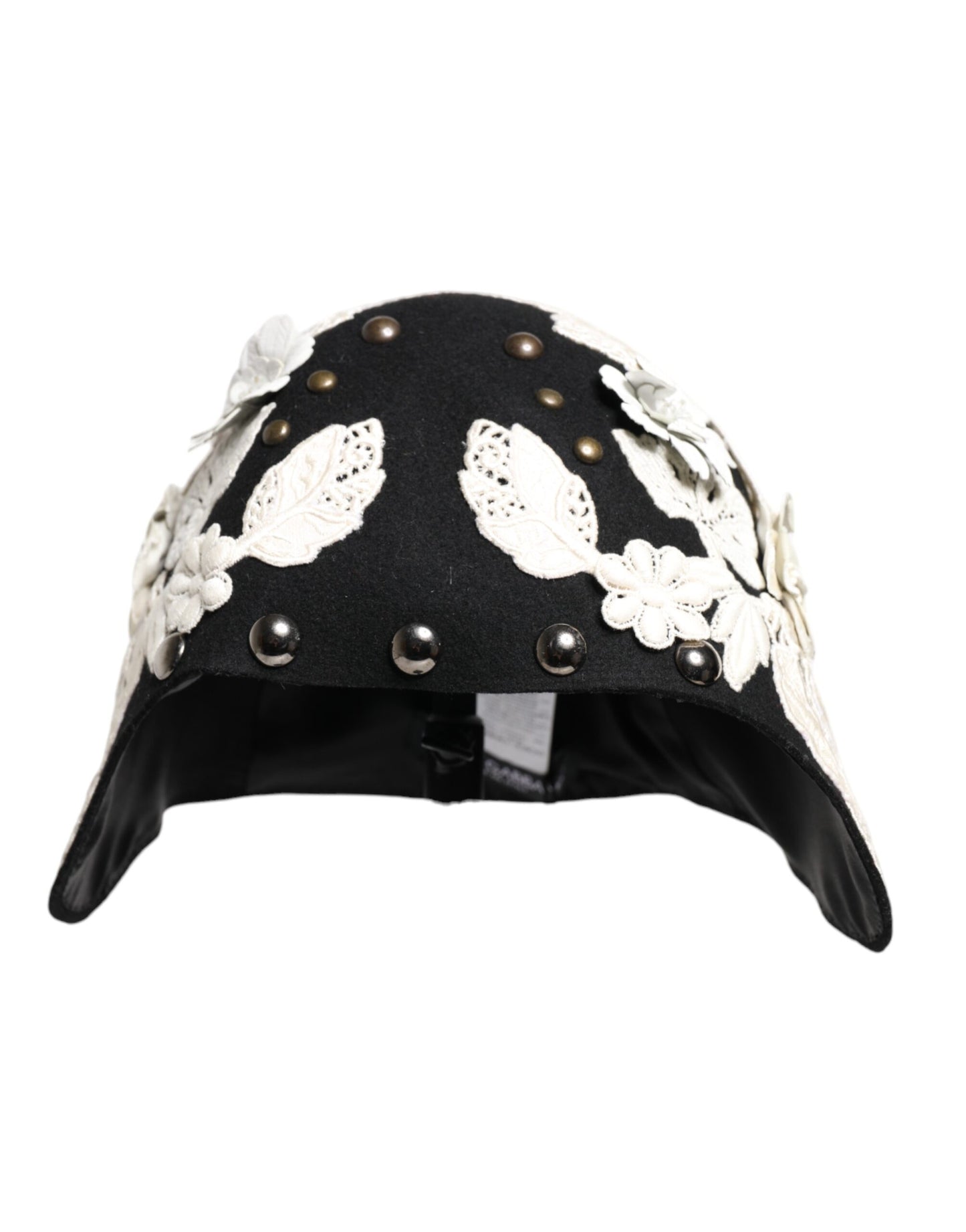 Dolce & Gabbana Schwarz Wolle Weiß Floral Gold Leaf Cloche Hut