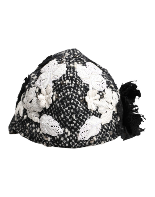 Dolce & Gabbana Cloche-Hut aus schwarzer Wolle mit weißer Blumenverzierung