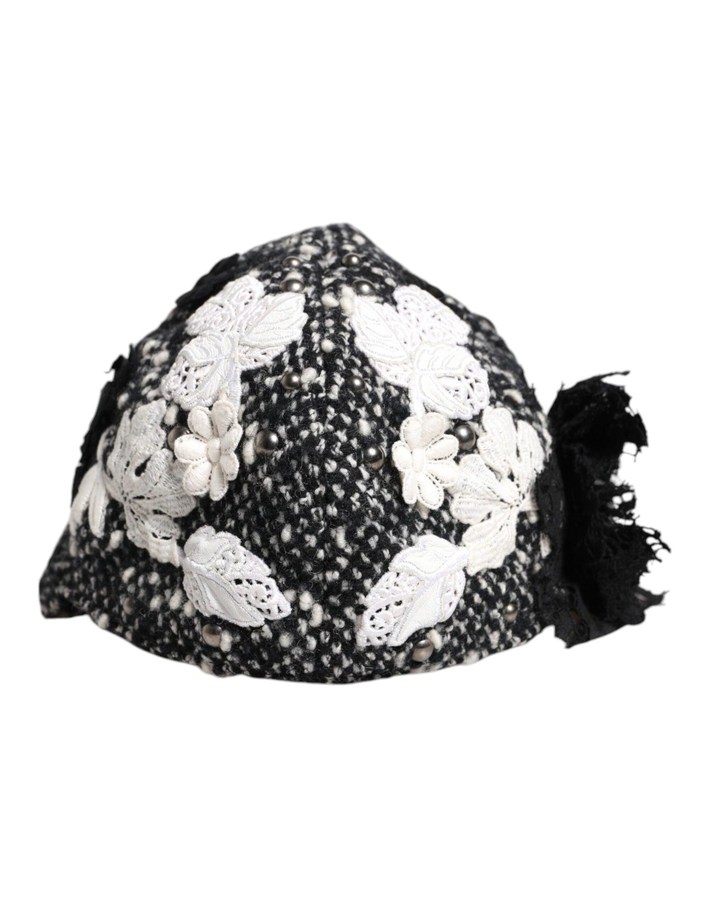 Dolce & Gabbana Cloche-Hut aus schwarzer Wolle mit weißer Blumenverzierung