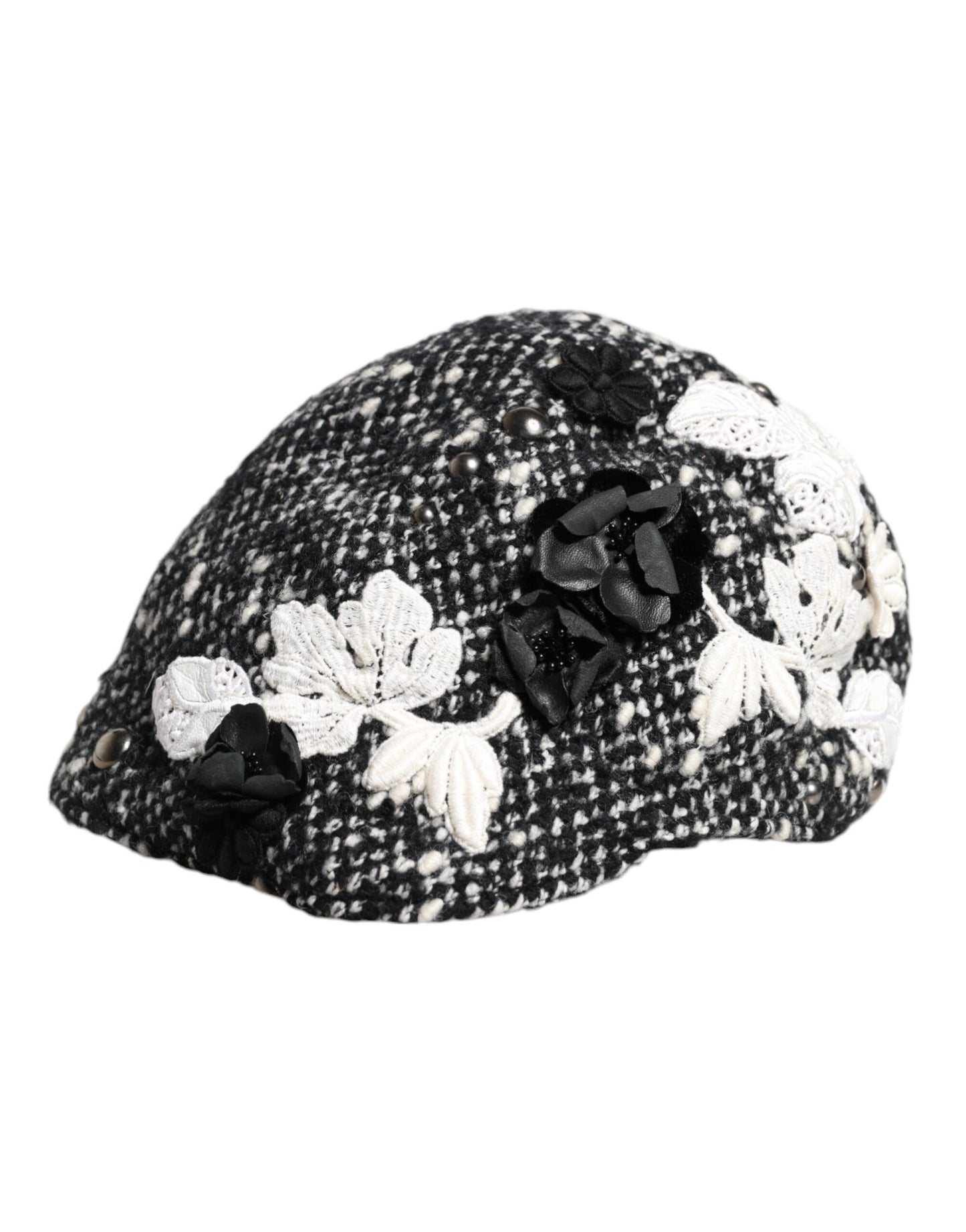Dolce & Gabbana Cloche-Hut aus schwarzer Wolle mit weißer Blumenverzierung