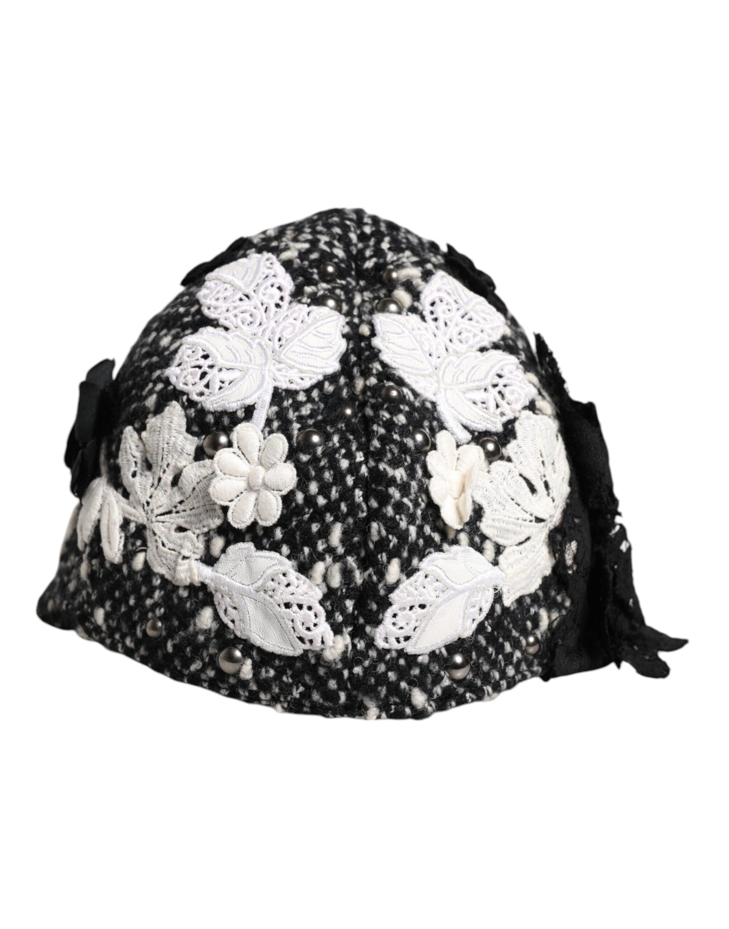 Dolce & Gabbana Cloche-Hut aus schwarzer Wolle mit weißer Blumenverzierung