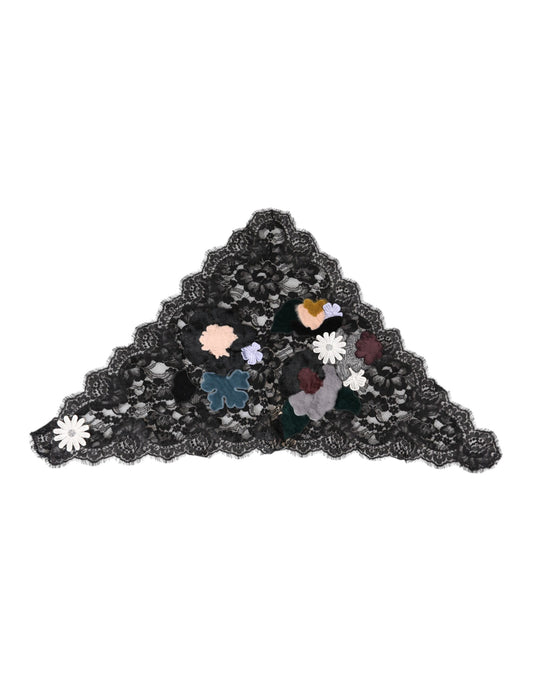 Dolce & Gabbana Schwarze Spitze mit Blumenapplikation Baumwollschleier Hut