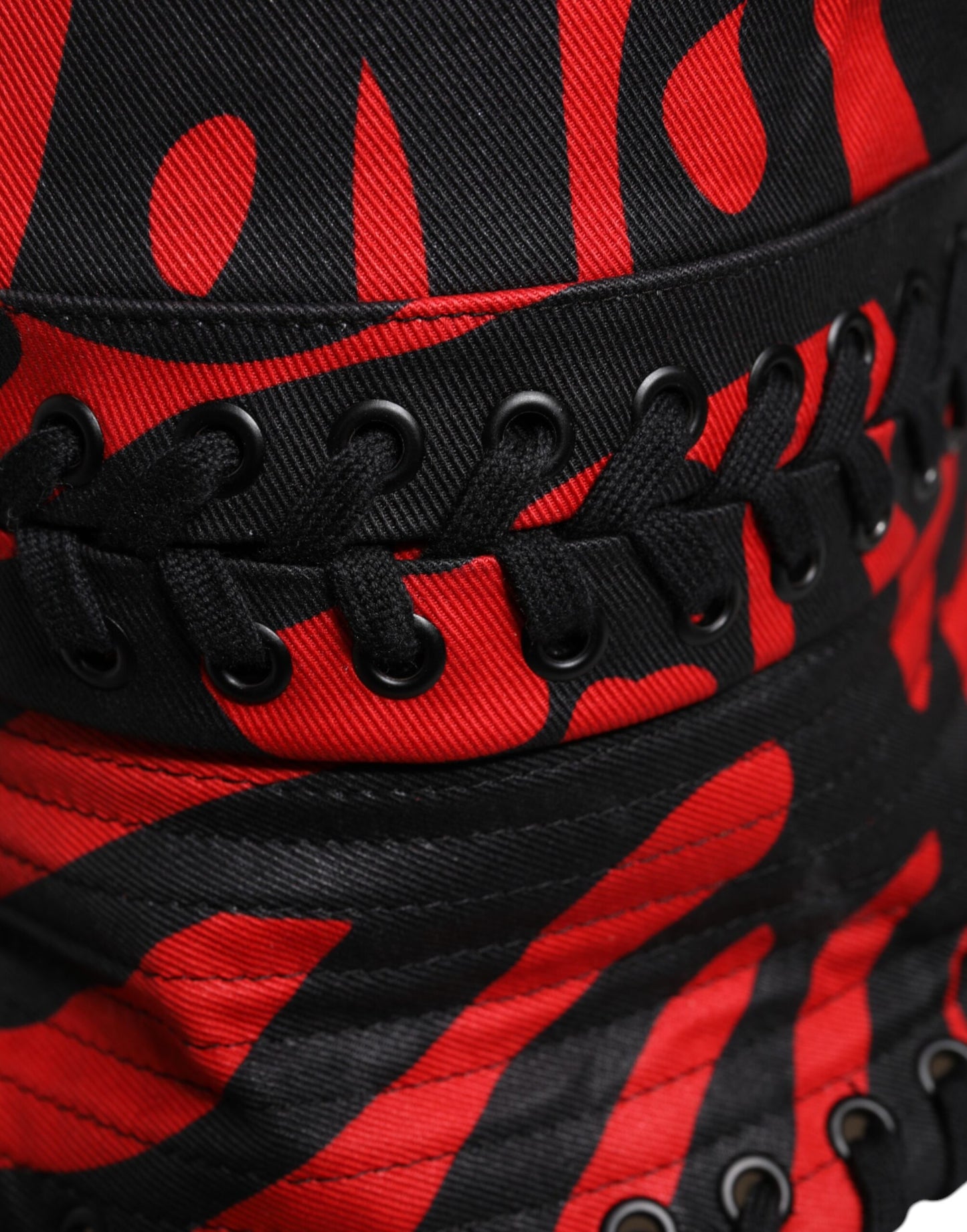 Dolce & Gabbana Schwarz-rot gestreifter Polyester-Eimerhut mit breiter Krempe