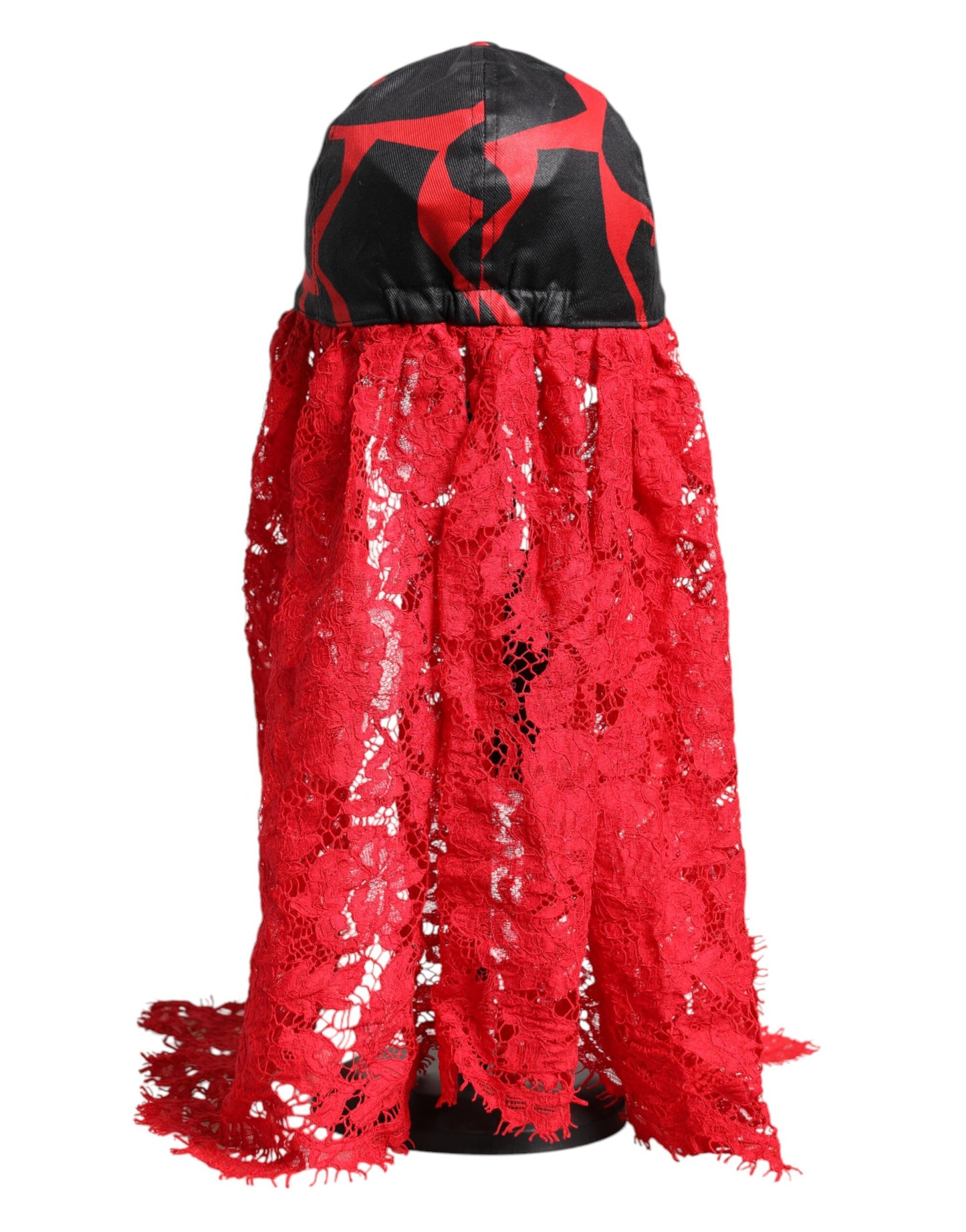 Dolce & Gabbana Rot Schwarz Spitze Tüll Baumwolle Baseballmütze