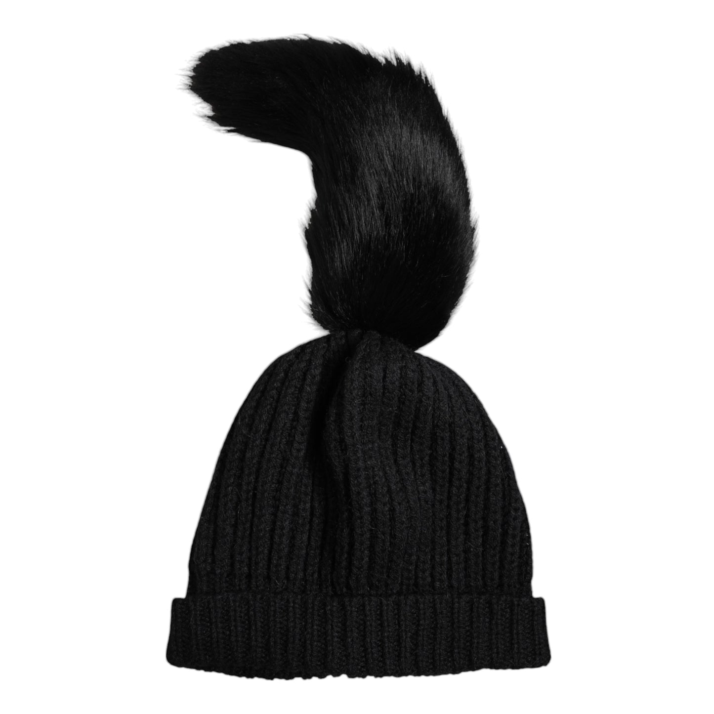 Dolce & Gabbana Schwarz Acryl gestrickt Pelz Winter Beanie Hut