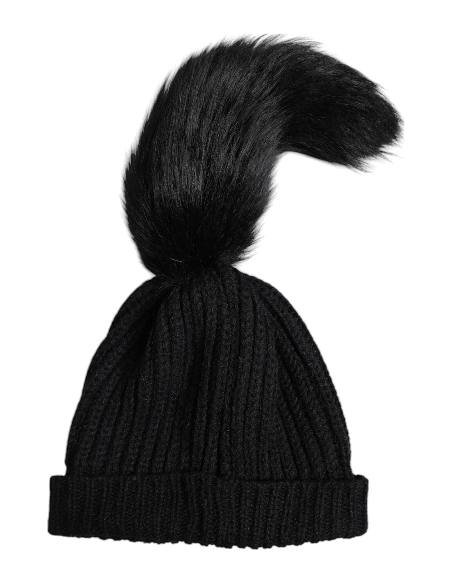Dolce & Gabbana Schwarz Acryl gestrickt Pelz Winter Beanie Hut