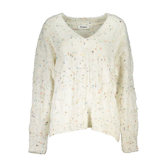 Desigual Schicker Pullover mit Kontrast-V-Ausschnitt und Logo-Detail