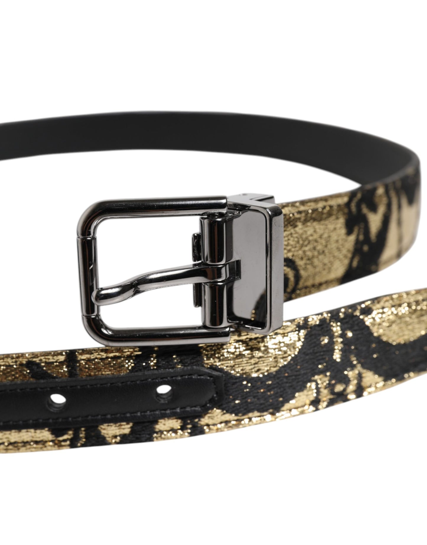 Dolce & Gabbana Multicolor Jacquard Leder Metallschnalle Gürtel