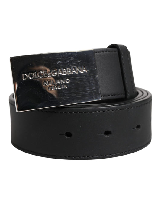 Dolce & Gabbana Schwarzer klassischer silberner Logo-Gürtel mit Metallschnalle