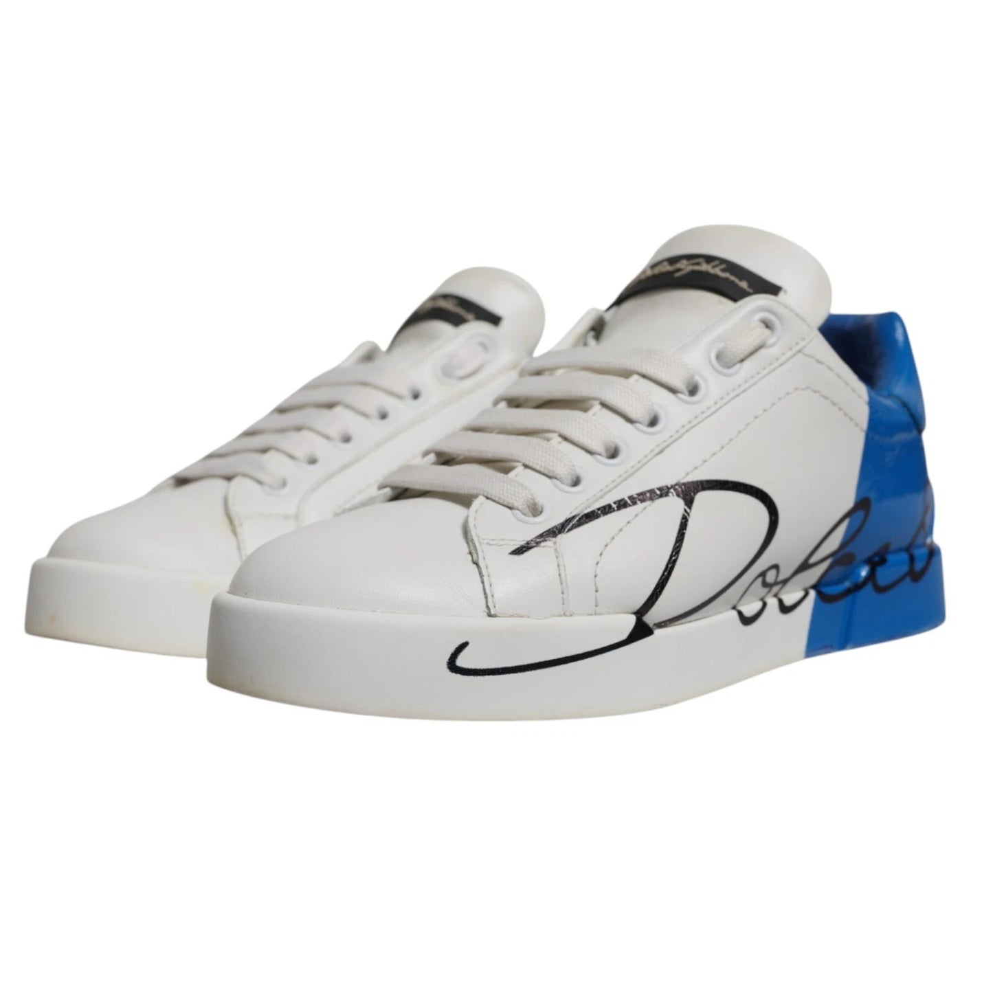 Dolce & Gabbana Weiß Blau Logo Portofino Turnschuhe Schuhe