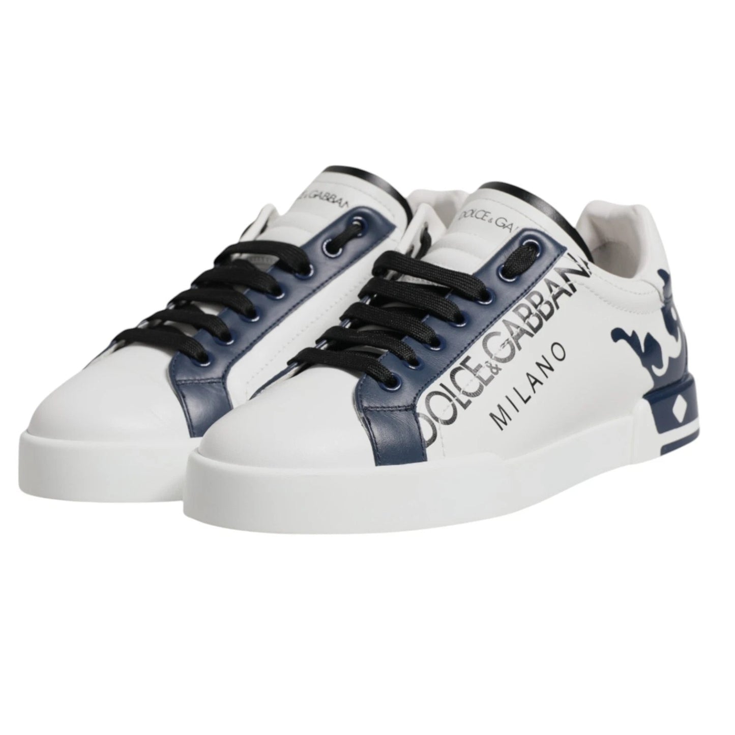 Dolce & Gabbana Weiß Blau Crown Low Top Männer Turnschuhe Schuhe