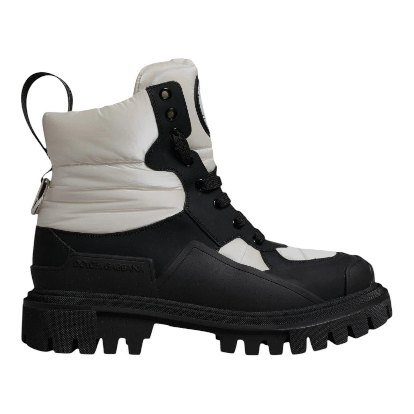 Dolce & Gabbana Schwarz Weiß Gepolsterte Mid Calf Lace Up Stiefel Schuhe