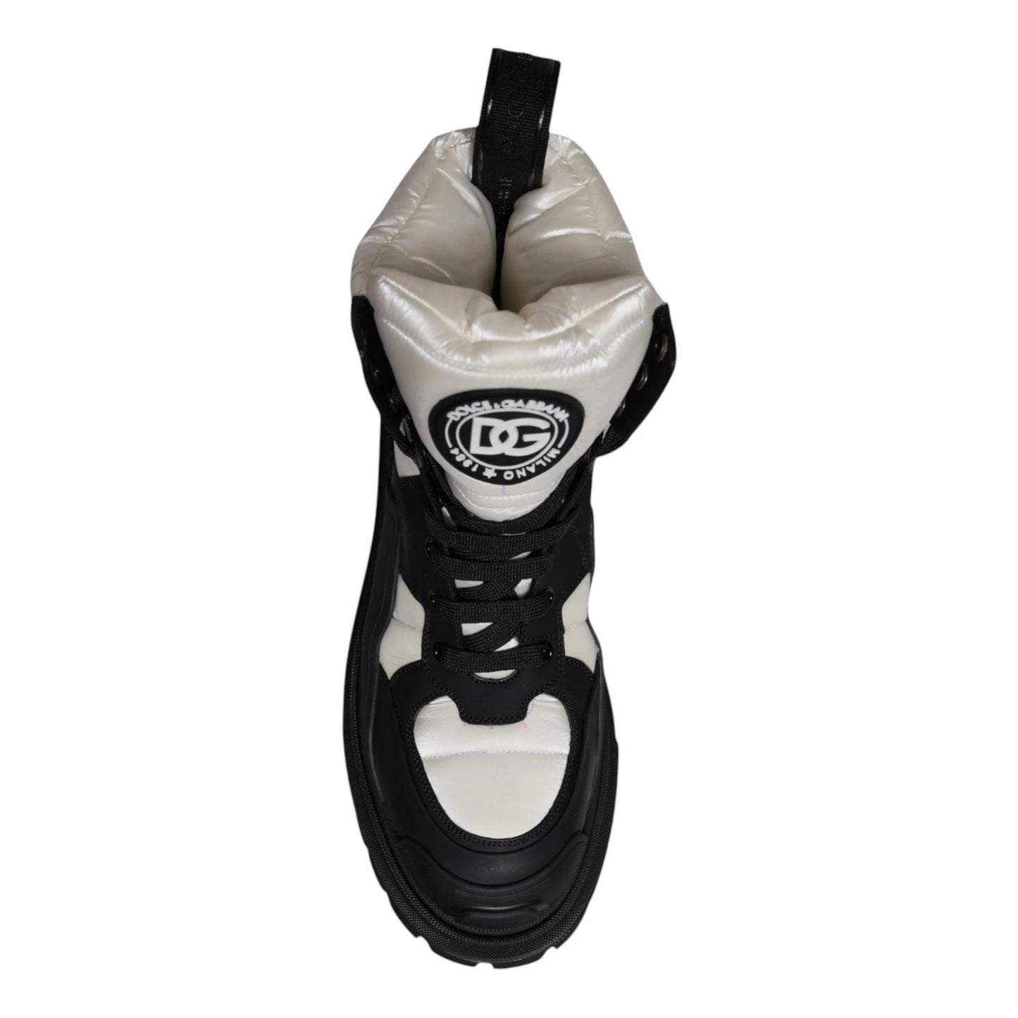 Dolce & Gabbana Schwarz Weiß Gepolsterte Mid Calf Lace Up Stiefel Schuhe