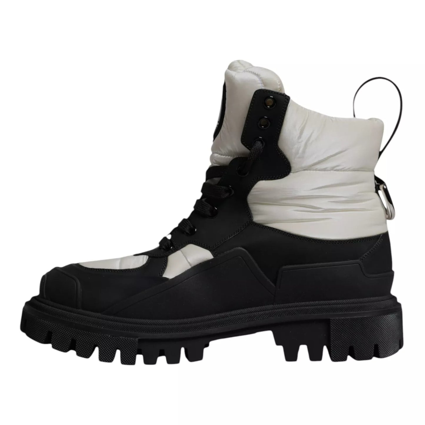 Dolce & Gabbana Schwarz Weiß Gepolsterte Mid Calf Lace Up Stiefel Schuhe