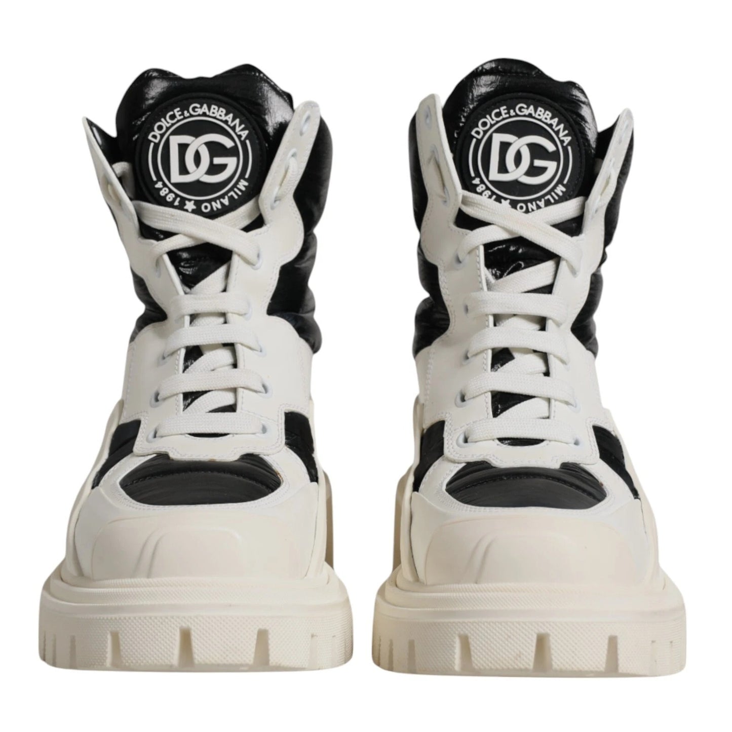 Dolce & Gabbana Weiße gepolsterte Mid Calf Lace Up Stiefel Schuhe