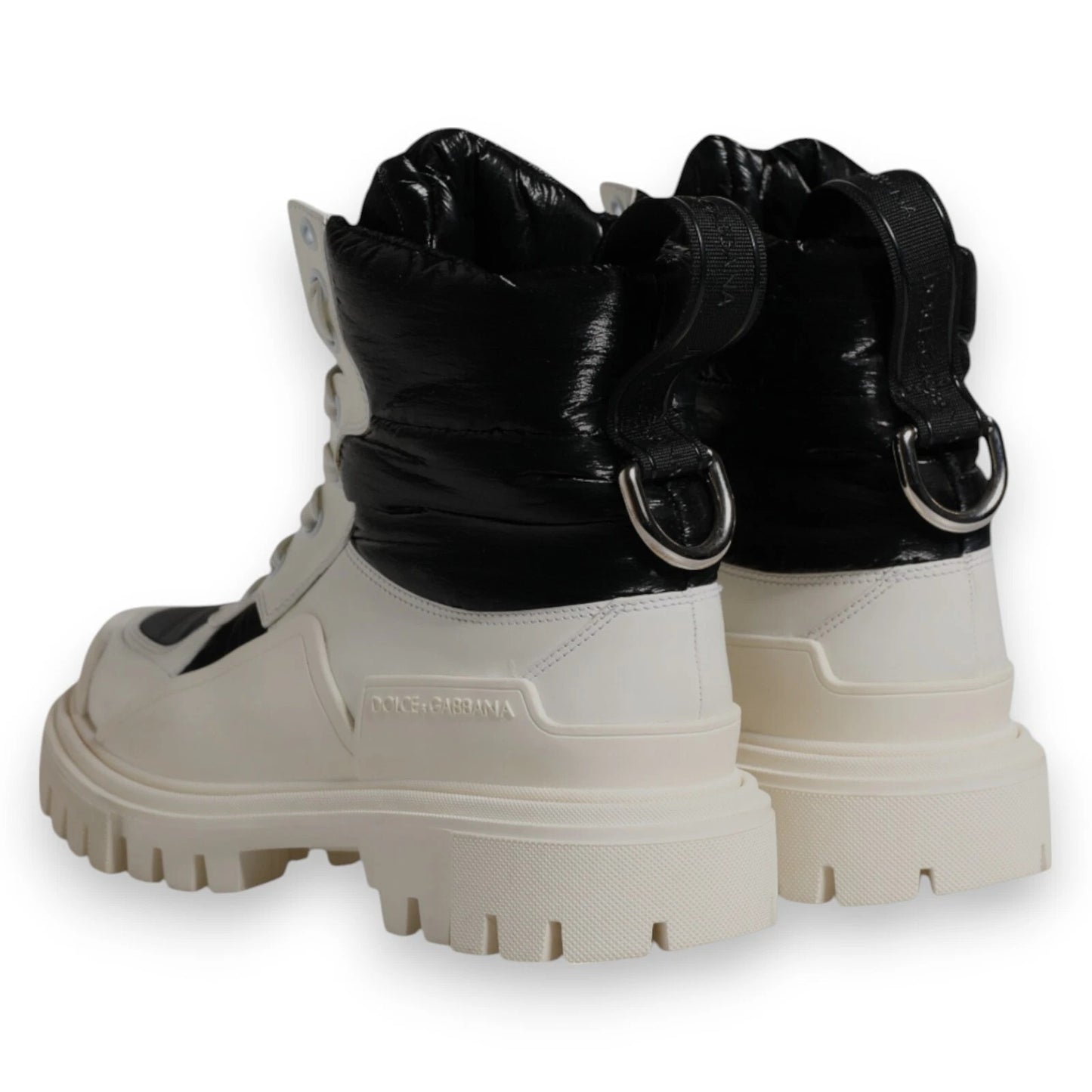 Dolce & Gabbana Weiße gepolsterte Mid Calf Lace Up Stiefel Schuhe