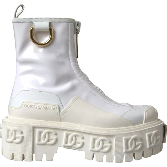 Dolce & Gabbana Weiße Leder Gummistiefel Logo Schuhe