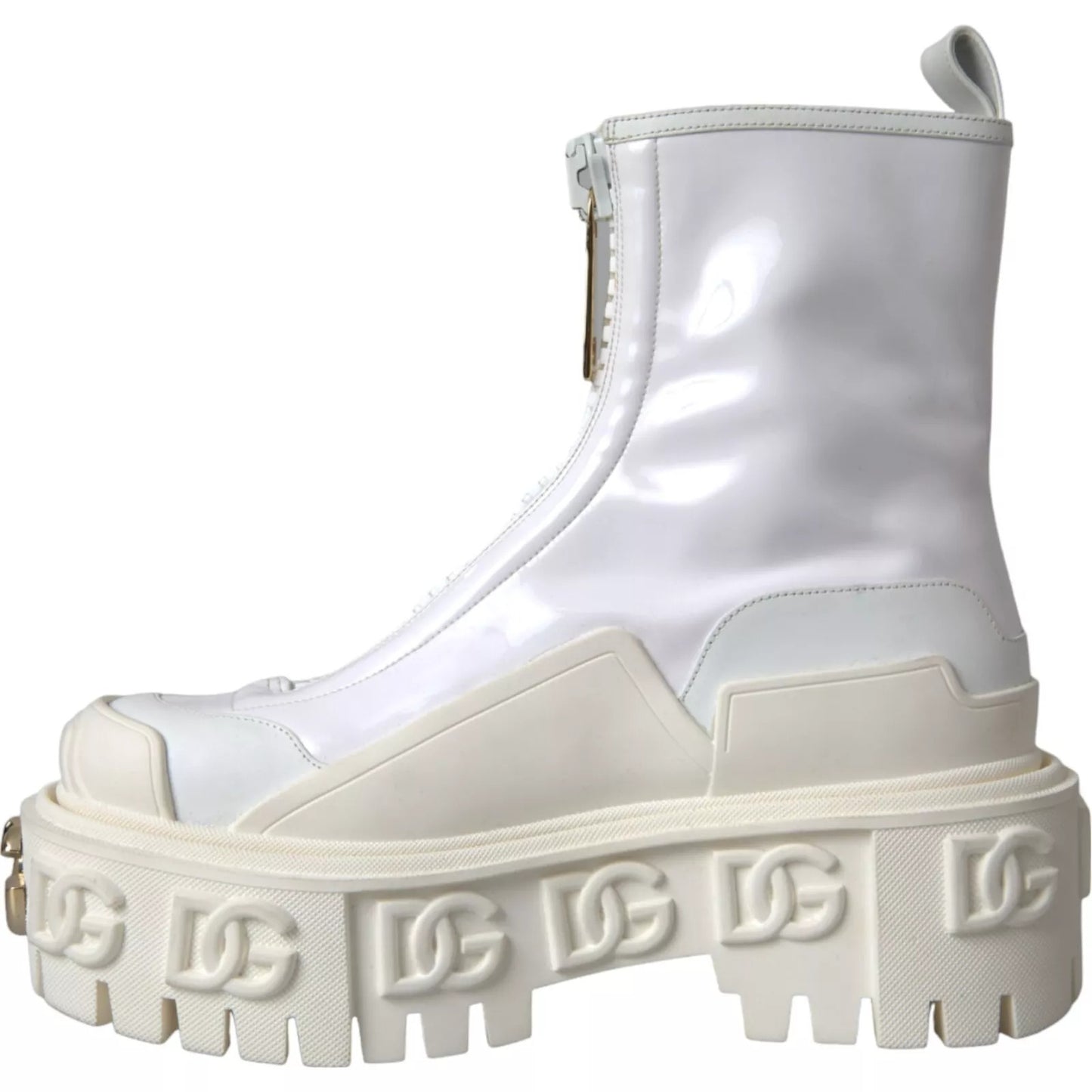 Dolce & Gabbana Weiße Leder Gummistiefel Logo Schuhe