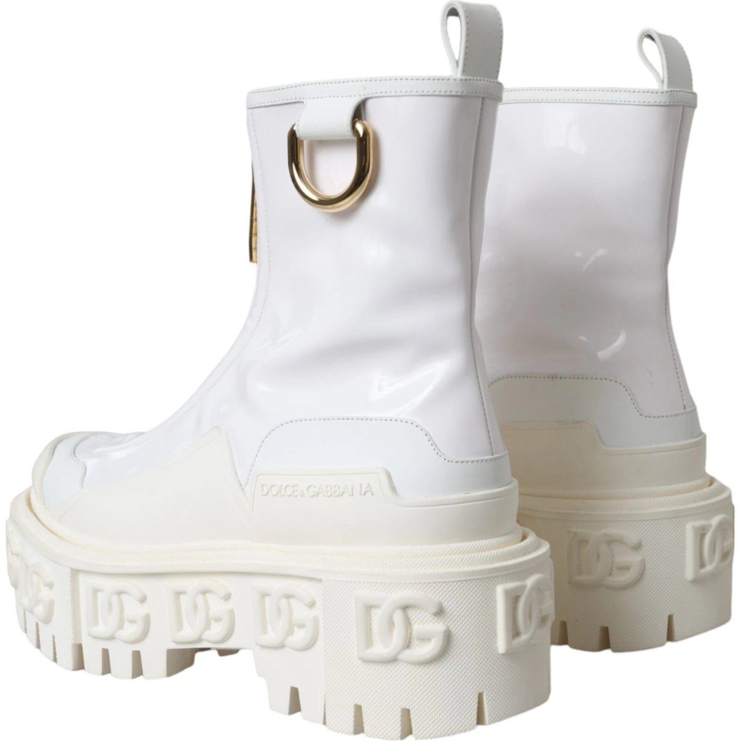Dolce & Gabbana Weiße Leder Gummistiefel Logo Schuhe