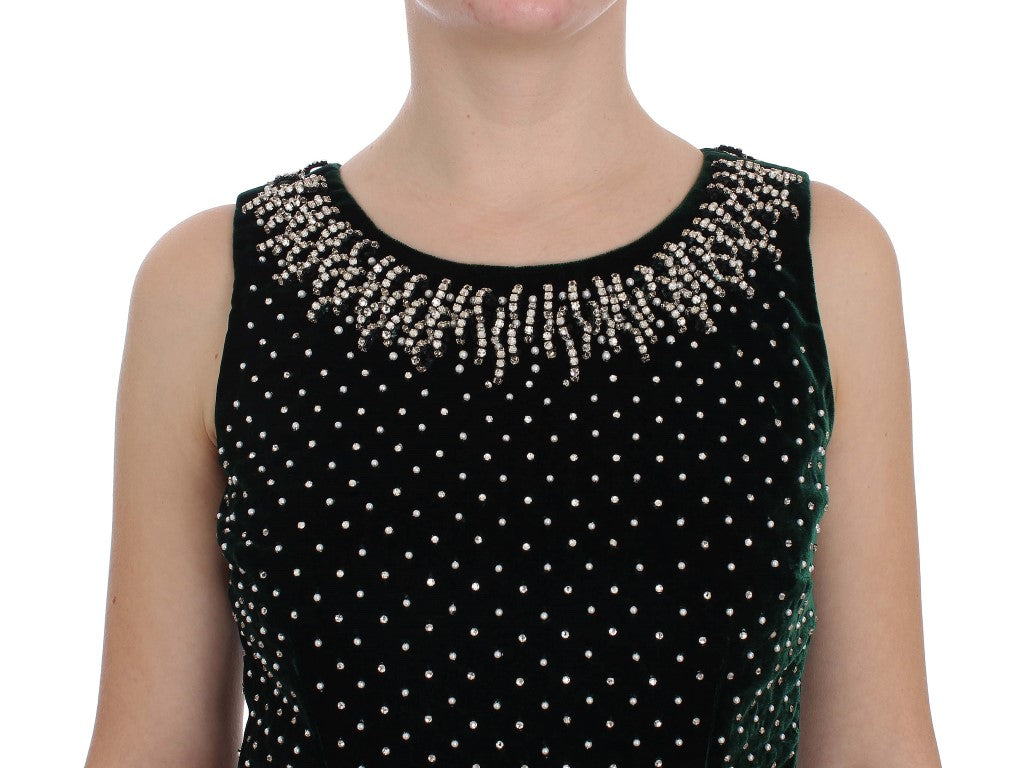 Dolce & Gabbana Langes Maxikleid aus grünem Samt und Kristall