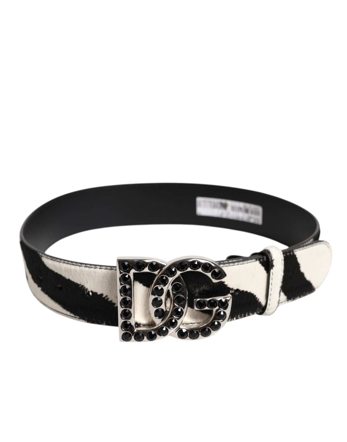 Dolce & Gabbana Weiß Schwarz Leder Zebra DG Crystal Buckle Gürtel