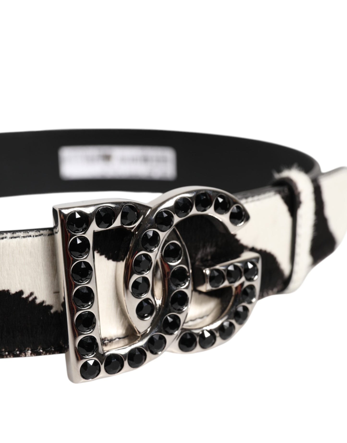 Dolce & Gabbana Weiß Schwarz Leder Zebra DG Crystal Buckle Gürtel