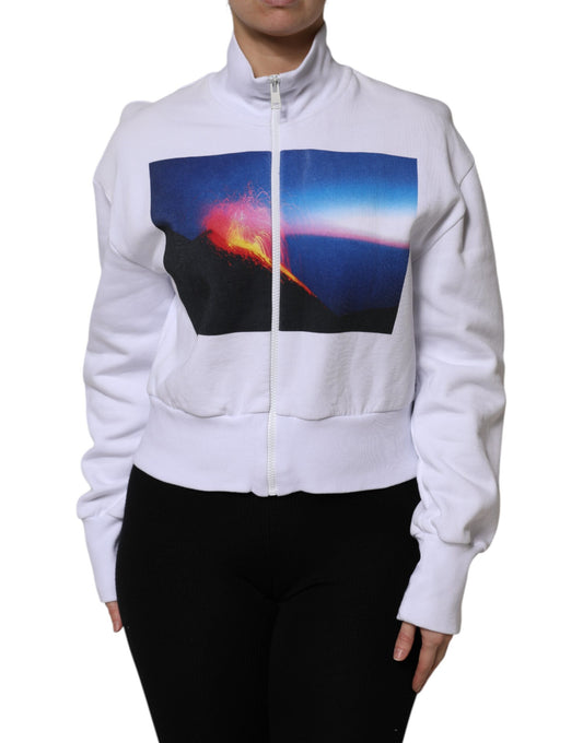 MSGM Weiße Grafikdruck-Baumwoll-Langarm-Bomberjacke mit Reißverschluss
