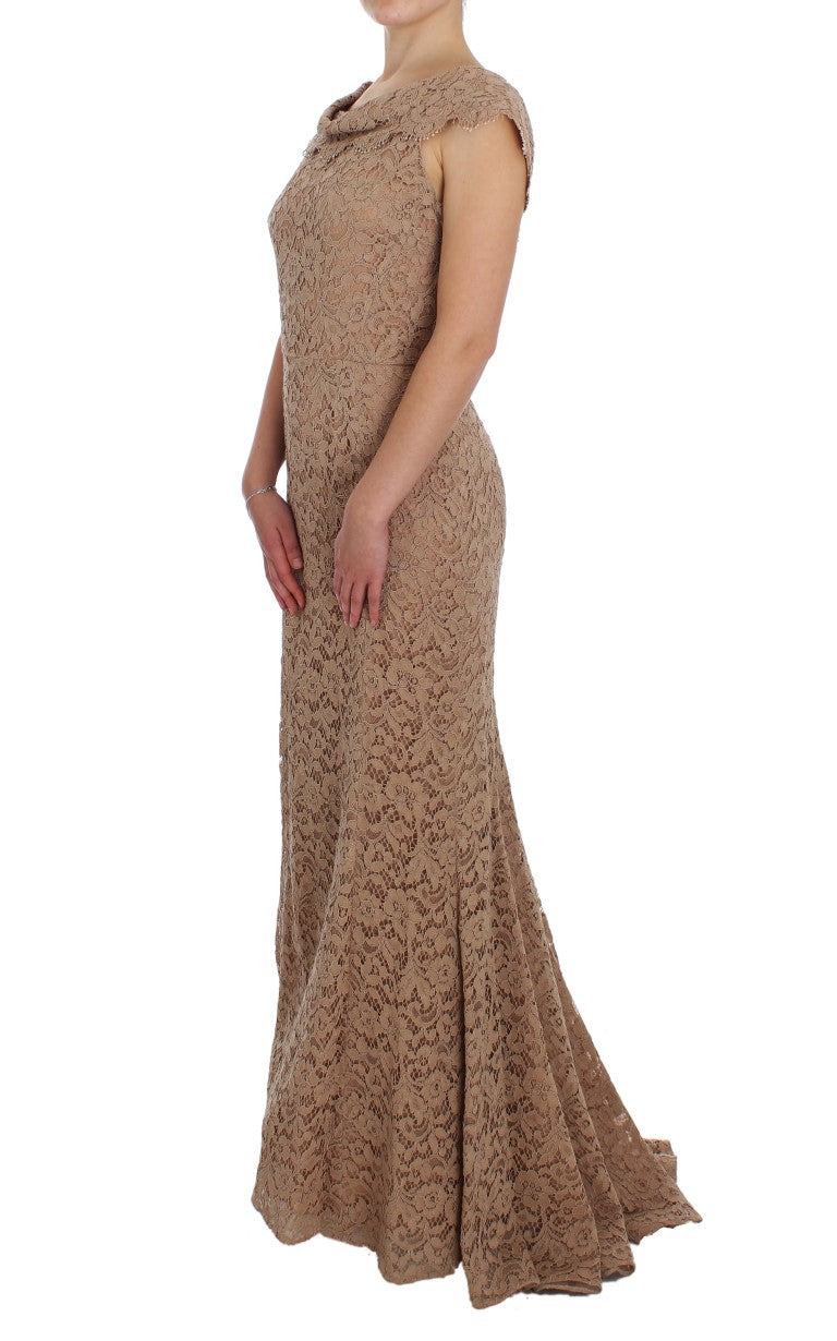 Dolce & Gabbana Rosa geblümte Spitze in voller Länge Etuikleid