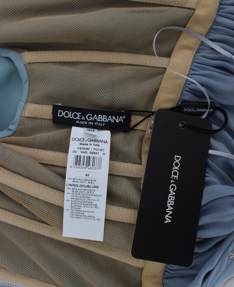 Dolce & Gabbana Blaues Seiden-Kristall-Etuikleid Ballkleid