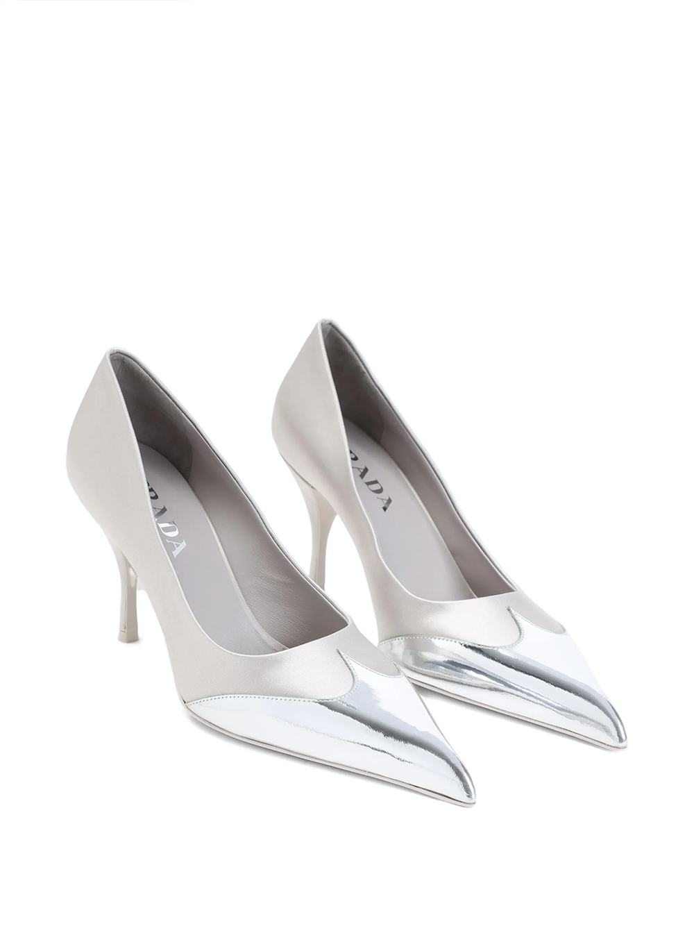 Prada Pumps aus Satin und silberfarbenem Metallic-Leder