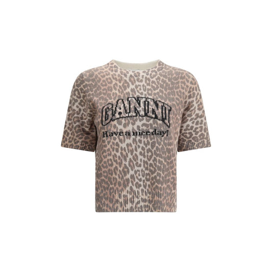 Ganni Kurzärmeliger Pullover mit Leopardenmuster