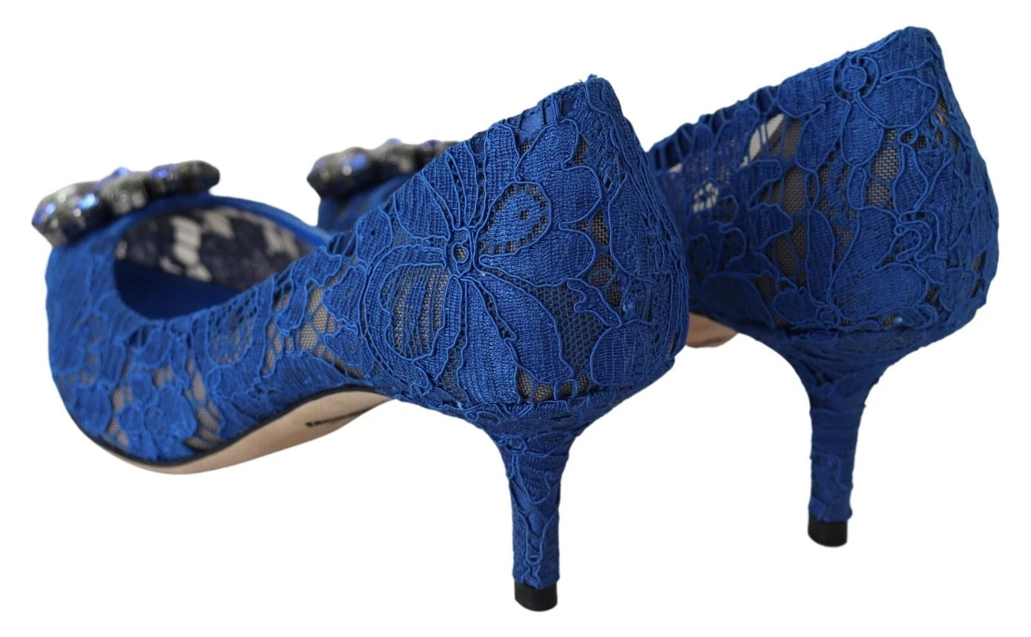 Dolce & Gabbana Blaue Spitze Kristall Ballett Pumps Schuhe
