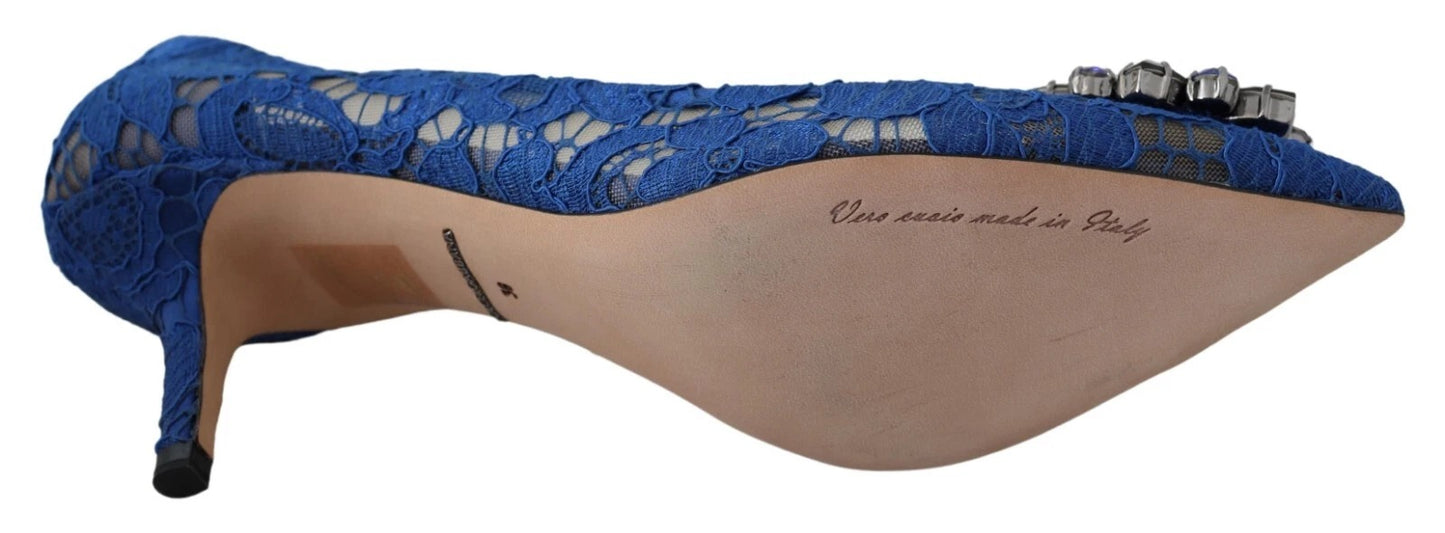 Dolce & Gabbana Blaue Spitze Kristall Ballett Pumps Schuhe