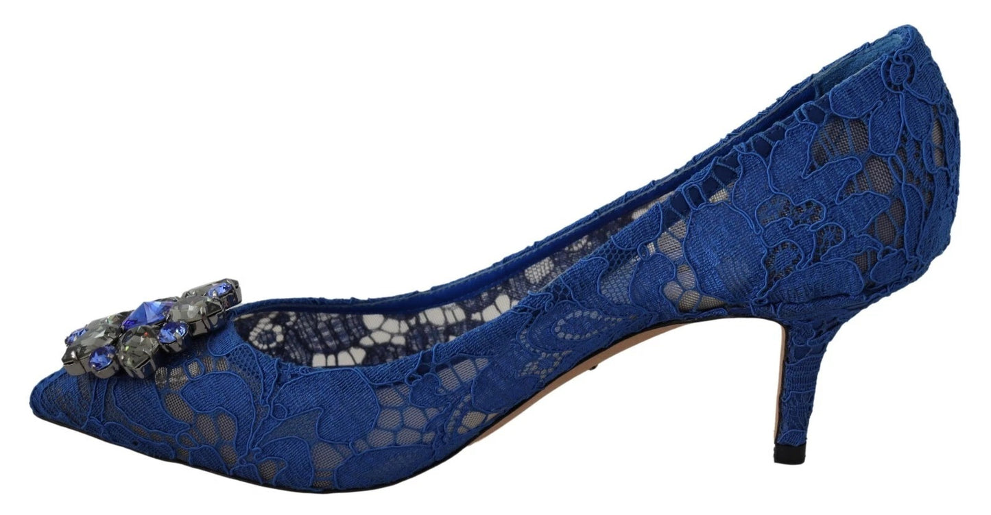 Dolce & Gabbana Blaue Spitze Kristall Ballett Pumps Schuhe