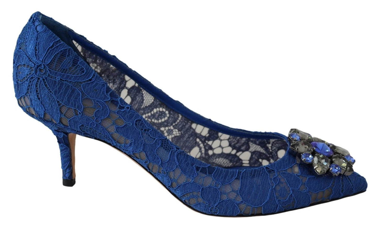 Dolce & Gabbana Blaue Spitze Kristall Ballett Pumps Schuhe