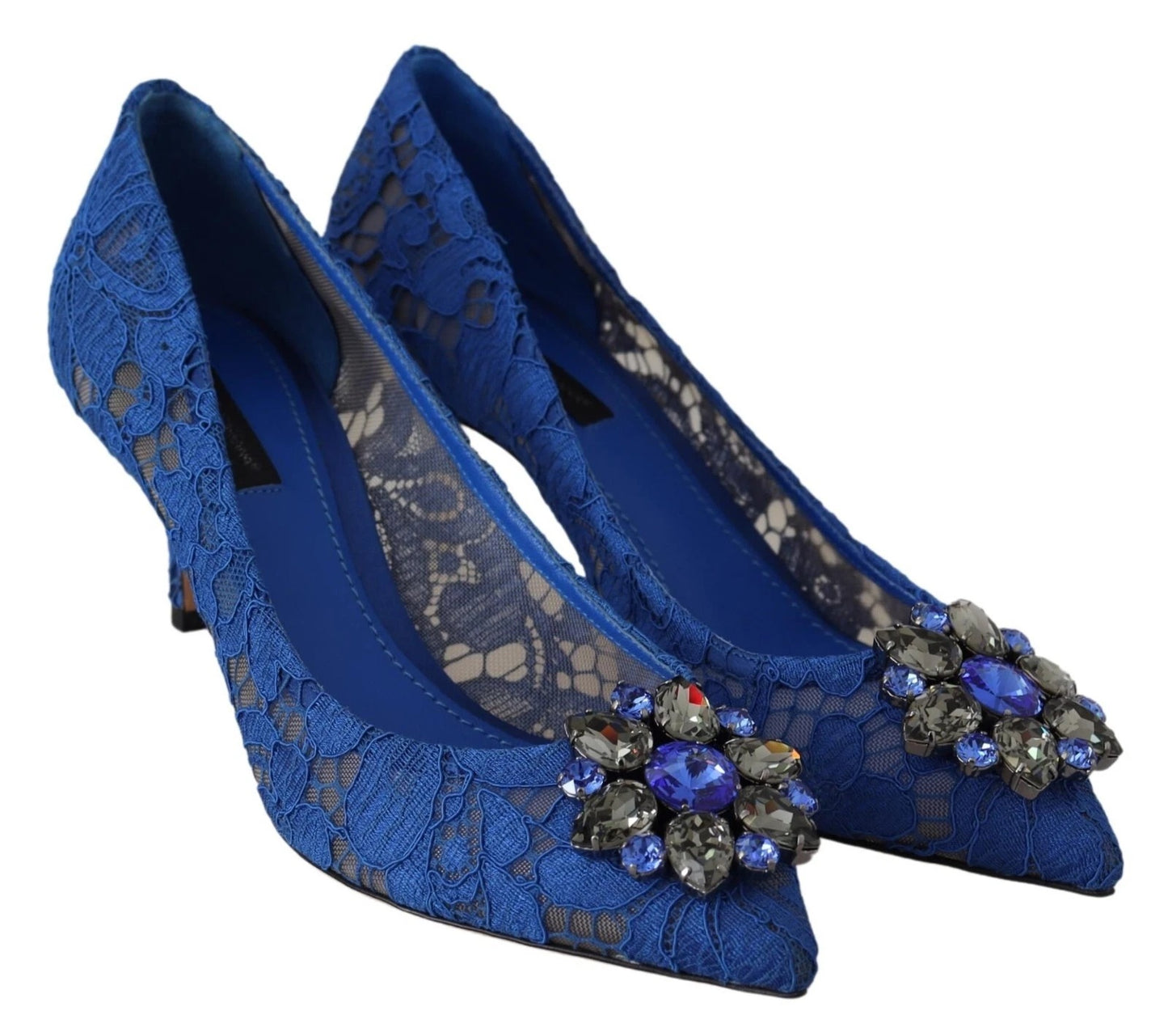 Dolce & Gabbana Blaue Spitze Kristall Ballett Pumps Schuhe