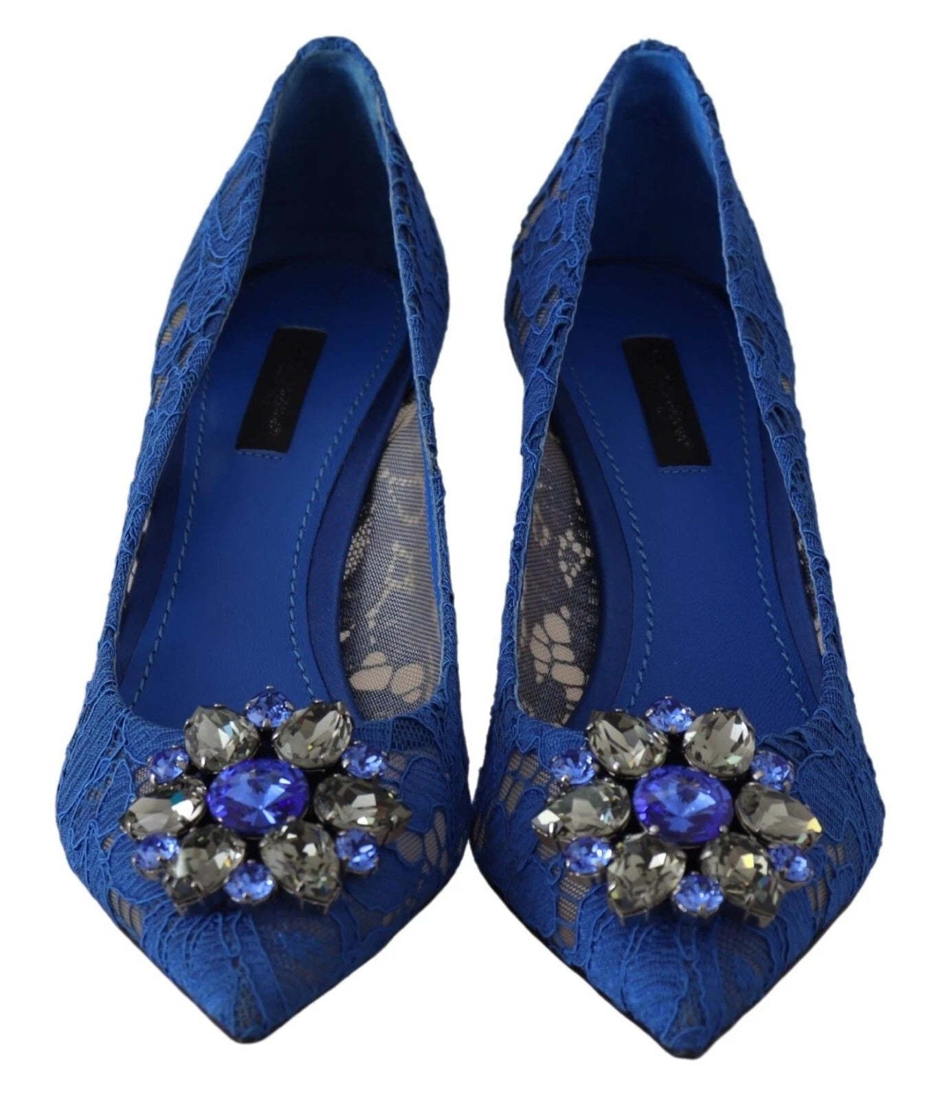 Dolce & Gabbana Blaue Spitze Kristall Ballett Pumps Schuhe