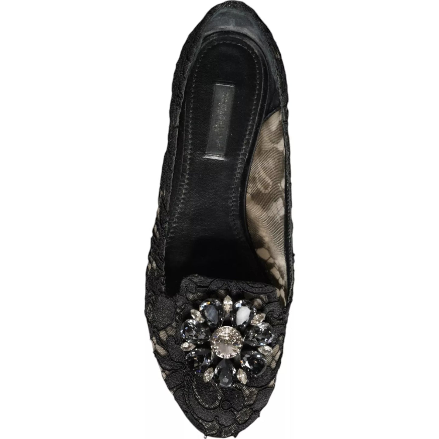 Dolce & Gabbana Schwarze Spitze Kristall Ballett Flats Loafer Schuhe