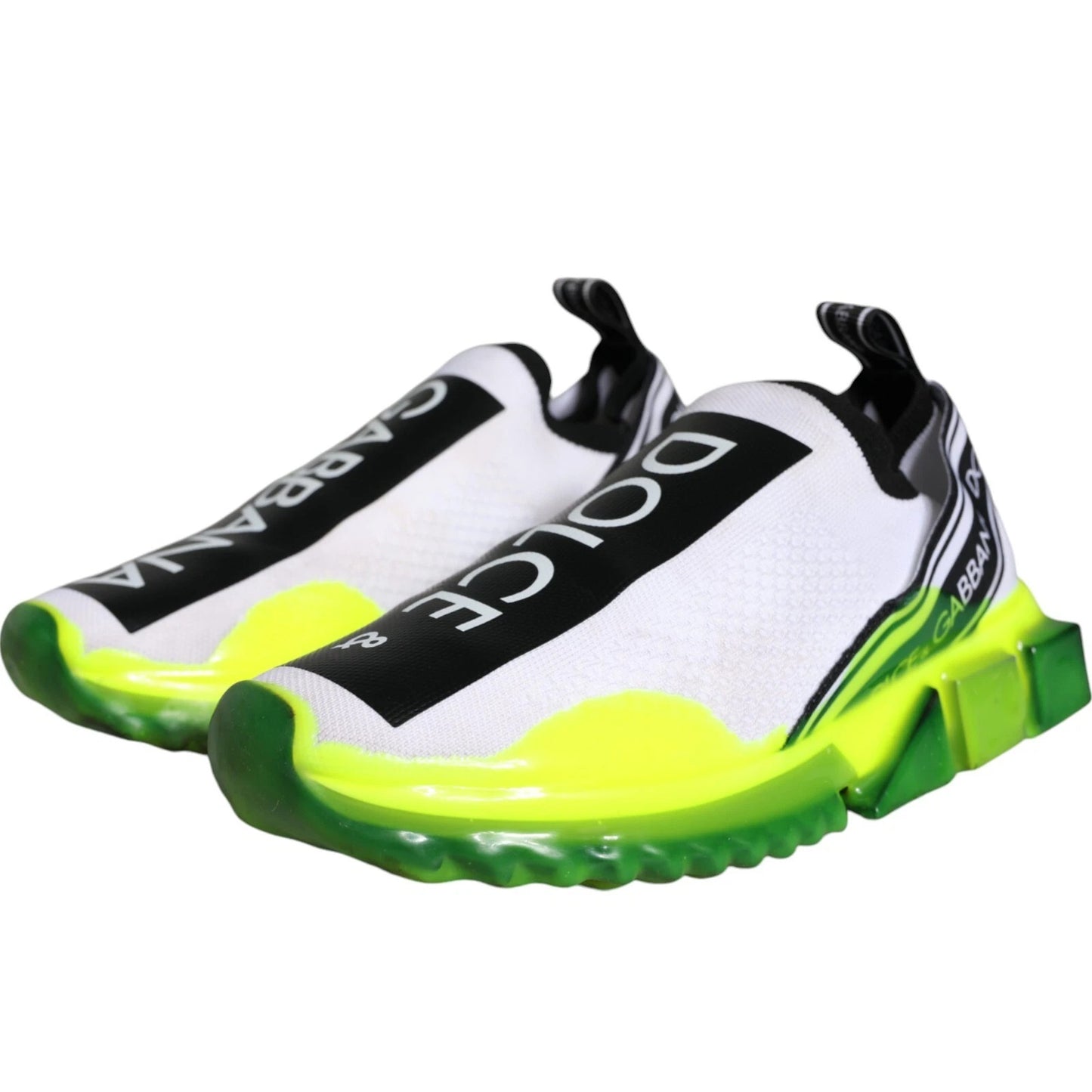 Dolce & Gabbana Weiß Gelb Slip On Sorrento Turnschuhe Schuhe